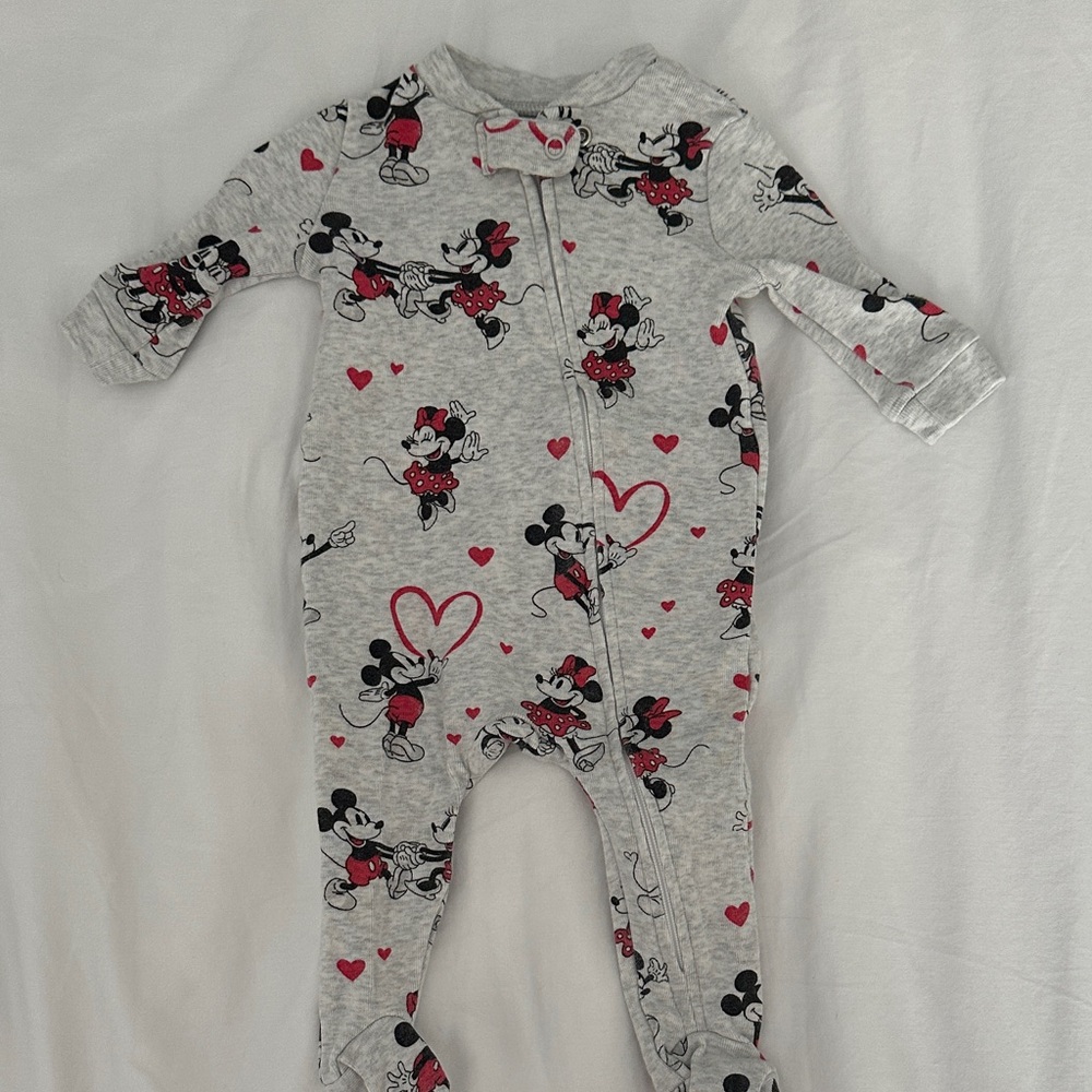 Pottery Barn Kids Gray Footie with Mickey and Minnie Print